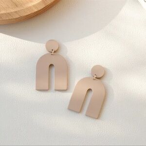Beige Lightweight Geometric Drop Polymer Clay Earrings Contemporary Minimal Boho